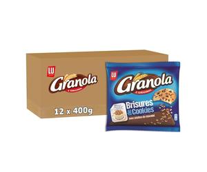 GRANOLA - Brisures de Cookies & Pépites de Chocolat - Topping Idéal pour Desserts et Glaces - Lot de 12 Sachets de 400 g