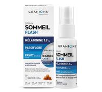 GRANONS | Spray Sommeil Flash Melatonine 1,9 mg - Melatonine + Passiflore + Pavot de Californie - Dormir Rapidement - Complement Alimentaire Sommeil Adulte - 130 Spray Mélatonine - Arôme Caramel