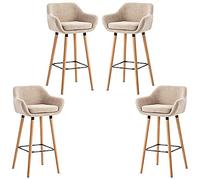 Grant Lot de 4 tabourets de bar confortables en tissu de lin avec dossier et accoudoirs de 64 cm de haut - Beige