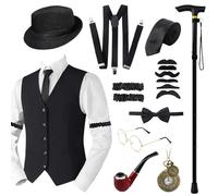 Grantop Costume pour Homme des Années 20 - Costume de Mafia, Accessoires des Années 1920 pour Carnaval, Halloween