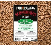 PINI Granulés de barbecue 15 kg, granulés de bois 100 % chêne pour griller et faire fumer, convient aussi pour les fours à pizza à granulés