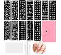 Granvoo 12 Pcs Nail Art Stamping Templates Set - Modèle D'Image Fleur et Motifs Géométriques - Plaques d'Estampage pour Manucure DIY