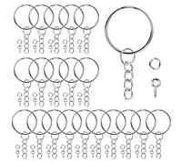 Granvoo 20 Pièces Anneau Porte Clef avec Chainette, Porte-clés avec 100 Anneaux Brisés + 100 Oeillets à Vis, Porte-clés en Métal 24 mm, Porte Clé Acier Inoxydable pour DIY Fabrication de Bijoux