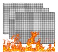Granvoo 3 Pièces Grille Barbecue, Tapis de Cuisson Anti-adhésifs Grille Barbecue Réutilisable Grill Mesh Mat Tapis de Barbecue pour Grillades de Viande, Légumes, 40 x 33cm