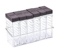 Granvoo Ensemble de 6 Boîtes à Épices avec Plateau, Pots à Épices en Plastique Boite Epices Cuisine Pot d'Assaisonnement Transparente Double Couvercle Ouvert, pour Cuisine Restaurant Barbecue Camping
