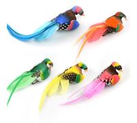 Granvoo Lot de 5 Oiseaux Artificiels Décoratifs en Plumes, Exterieur Ornements Colorés et Réalistes Oiseau en Mousse Oiseaux Figurines Artificielle pour DIY Maison Jardin