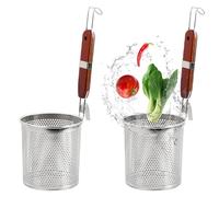 GranvooLot de 2 Passoires à Pâtes en Acier Inoxydable avec Poignée en Bois, Passoire Cuisine Inox, pour Faire Bouillir les Aliments, Spaghetti, Boulettes, Chinois Cuisine (Diamètre 14 cm)