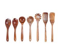 Graootoly Lot de 7 ustensiles de cuisine en bois de teck naturel