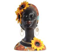 Graootoly Statue de buste d'art africain, figurine de tournesol africaine, décoration d'intérieur, sculpture de buste africain en résine noire, , facile à utiliser