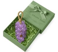Grape Soap On A Rope, Crystal Grape Soap for Hand Face, Handmade Natural Cold Process Soaps with A Light Fruity Aroma (Purple+Gift Box)