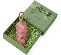 Grape Soap On A Rope, Crystal Grape Soap for Hand Face, Handmade Natural Cold Process Soaps with Light Fruity Aroma (Pink Gift Box Packaging)