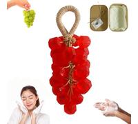 Grape Soap on a Rope, Handmade Crystal Grape Soap, Decorative for Washing Hands and Bath Cold Process Method, Gift Choice for Decoration Soaps Men Women (Red)