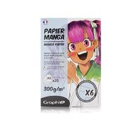GRAPH’IT bloc Manga de 25 feuilles 300gr extra blanc spécial marqueur à alcool, 1 côté collé, papier résistant pour encre à alcool, 6 modèles de planches manga sur calques inclus - Format A5
