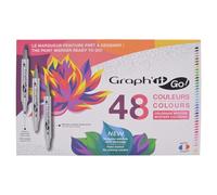 GRAPH’IT GO Set de 48 Marqueurs acrylique double pointes - Pointe pinceau et ogive - Encre à base d’eau - Tout support - Assortiment de couleurs pour Coloriage Mystère