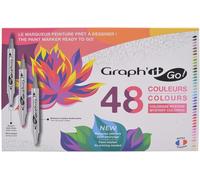 Graph¿It Go Set De 48 Marqueurs Acrylique Double Pointes - Pointe Pinceau Et Ogive - Encre À Base D'eau - Tout Support - Assortiment De Couleurs Pour Coloriage Mystère