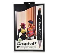 GRAPH’IT Marker Set de 12 marqueurs à alcool double pointe pour dessin de manga et illustration, pointe fine et biseautée - Set People