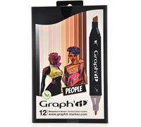 Graph`It Marker Set De 12 Marqueurs À Alcool Double Pointe Pour Dessin De Manga Et Illustration, Pointe Fine Et Biseautée - Set People[Z1029]