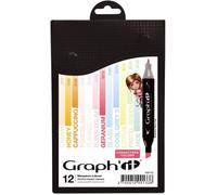 Graph¿It Marker Set De 12 Marqueurs À Alcool Double Pointe Pour Dessin De Manga Et Illustration, Pointe Fine Et Biseautée - Set Manga 2[Z1024]