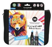 GRAPH’IT Marker trousse de 36 marqueurs à alcool double pointe pour dessin de manga et illustration, pointe fine et biseautée - Set Basic Colours