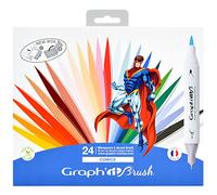 GRAPH’IT Marqueurs Couleurs - Set de 24 Marqueurs à Alcool Double Pointe - Illustration, Manga, Comics - Pointe Extra-Fine et Pinceau - Couleurs Éclatantes et Rechargeables - Brush Marker