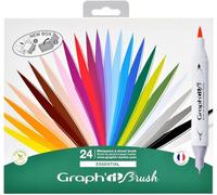 Graph`It Marqueurs Couleurs - Set De 24 Marqueurs À Alcool Double Pointe - Illustration, Manga, Dessin - Pointe Extra-Fine Et Pinceau - Couleurs Éclatantes Et Rechargeables - Brush Marker[Z1883]