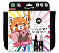 GRAPH’IT Trousse 24 Marqueurs Alcool Double Pointe - Set Cosy Colo - Pointe Fine et Biseautée - Illustration, Rough, Scrapbooking et Coloriage - Kit Dessin Complet, Couleurs - Adulte
