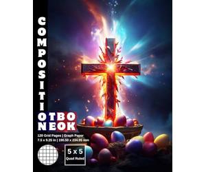 Graph Paper Composition Notebook Quad Ruled 5x5: 120 White Paper Grid Pages Gray 5 Squares per Inch 60 Sheets for School College Student Teacher Class ... 7.5”x9.25” Easter Jesus Catholic Holy Cross.