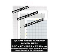 Graph Paper Mixed Sizes: Notepad of 20 x 1/4 inch, 20 x 11 count per inch and 20 x 14 count per inch blank graph paper, 8.5" x 11.0"