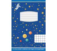 Graph Paper Notebook: 6 × 9 Inches; 122 Pages; 4x4 Quad Ruled; Blue Cover with Astronaut, Stars, Sun and Planets for School, STEM, Sketching and Notes