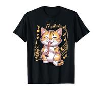 Graphic Cat Playing Recorder Cartoon Art T-Shirt