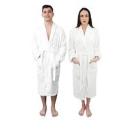 Graphic Impact Ltd Peignoir unisexe en coton égyptien 100 % super doux serviette de bain robe de chambre spa gym châle en coton éponge uni, blanc, L-XL