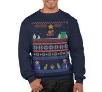 Graphic Impact Pull de Noël moche inspiré du jeu vidéo rétro, bleu marine, XL