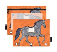 Graphic Line Lot de 2 trousses à crayons avec fenêtre en PVC transparent Motif cheval sur orange pour classeur à 3 anneaux