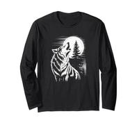 Graphic Wolf Howling Moon Forest Nature Wildlife Animal Manche Longue