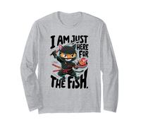 Graphique amusant d'arts martiaux Ninja Cat Just Here For The Fish Manche Longue