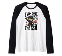 Graphique amusant d'arts martiaux Ninja Cat Just Here For The Fish Manche Raglan