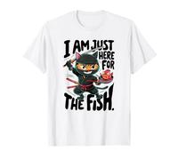 Graphique amusant d'arts martiaux Ninja Cat Just Here For The Fish T-Shirt