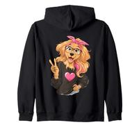 Graphique Amusant Golden Retriever Canine Girl Peace Sign Pose Sweat à Capuche
