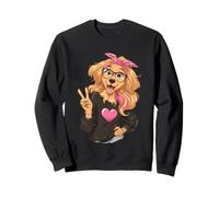 Graphique Amusant Golden Retriever Canine Girl Peace Sign Pose Sweatshirt