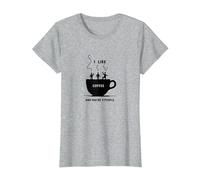 Graphique Amusant « I Like Coffee and Maybe 3 People » T-Shirt, Femme, Gris Chiné, M
