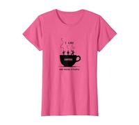 Graphique Amusant « I Like Coffee and Maybe 3 People » T-Shirt, Femme, Rose chiné, M