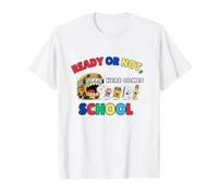 Graphique Amusant pour la rentrée Scolaire Ready Or Not Here Comes School T-Shirt Graphique avec Valeur, Homme, Blanc, S