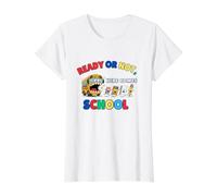 Graphique Amusant pour la rentrée Scolaire Ready Or Not Here Comes School T-Shirt Graphique avec Valeur, Femme, Blanc, S