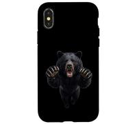 Graphique Animal Sauvage Ours Noir bondissant féroce Coque pour iPhone X/XS