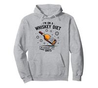 Graphique avec Citation Humoristique « I'm on A Whiskey Diet » Sweat à Capuche, Unisexe pour Adultes, Gris Chiné, M