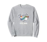 Graphique Born to Explore Iceland Adventure Northern Lights Sweatshirt, Unisexe pour Adultes, Gris Chiné, S