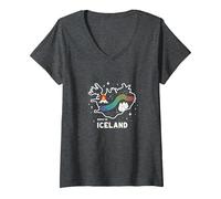 Graphique Born to Explore Iceland Adventure Northern Lights T-Shirt avec Col en V, Femme, Chiné Foncé, XL
