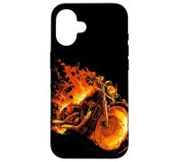 Graphique Burning Motorcycle Love with Cool Flames Coque pour iPhone 16