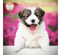 Graphique Calendrier mural 2023 Puppy Love | 30,5 x 30,5 cm | Papier épais | Organiseur de maison et de bureau | Grande grille mensuelle | 3 langues et jours fériés marqués | Page d'aperçu de 4 mois