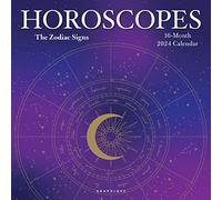 Graphique Calendrier mural 2024 Horoscopes | 30,5 x 30,5 cm | Papier épais | Organiseur de maison et de bureau | Grande grille mensuelle | 3 langues et jours fériés marqués | Page d'aperçu de 4 mois